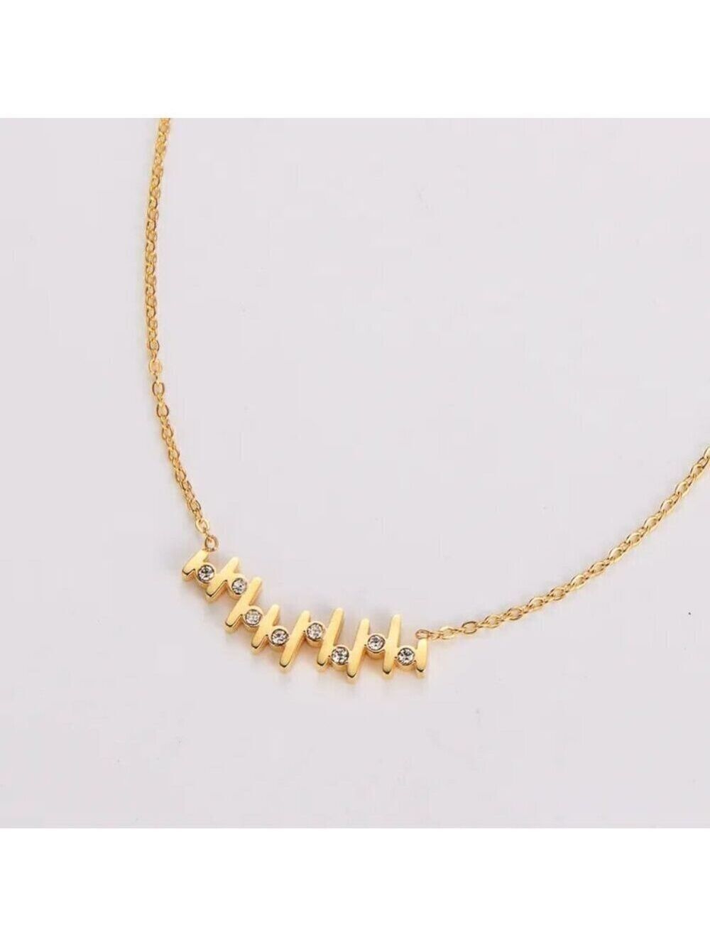 18K Gold Plated Sterling Silver Dainty Zircon Bar Necklace